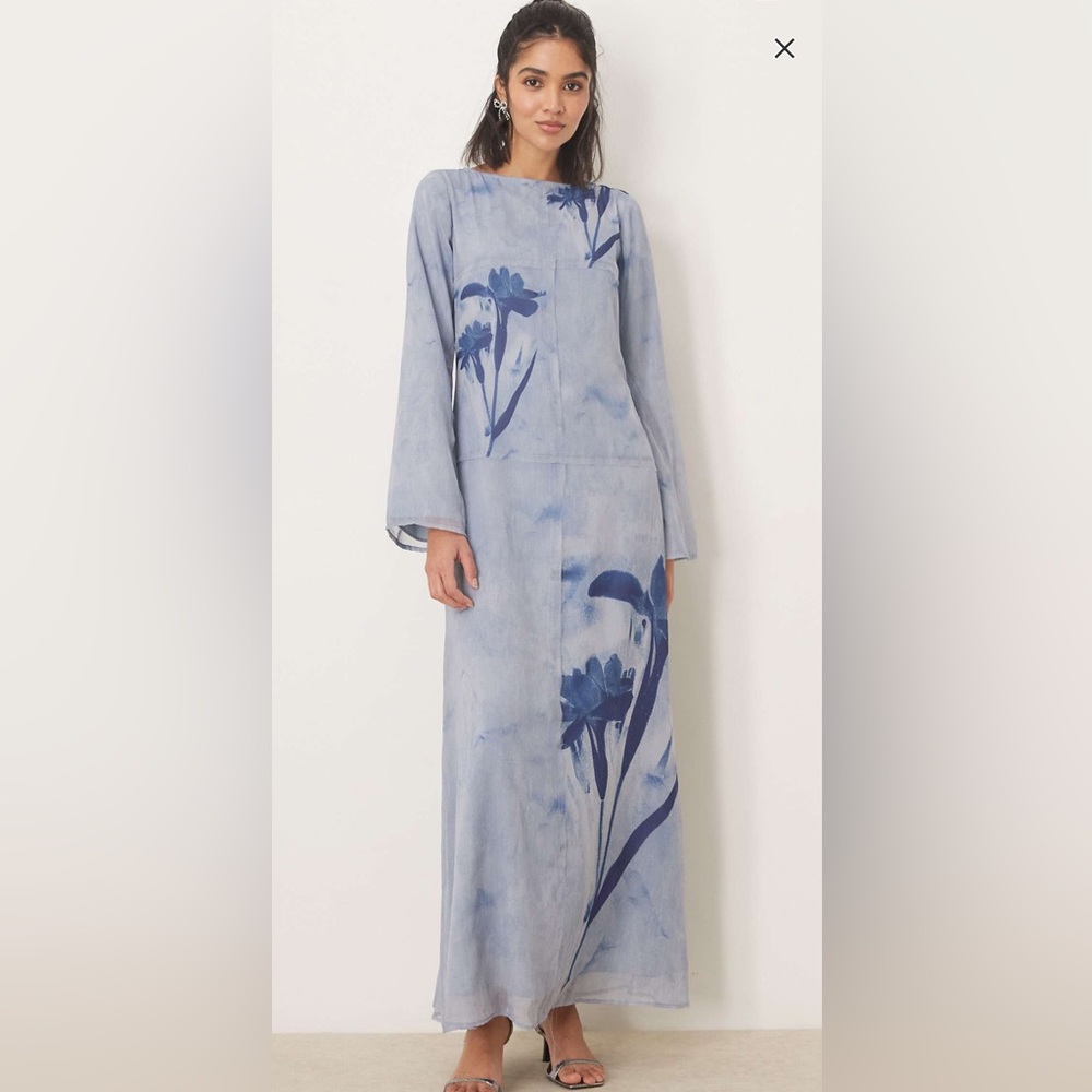 SOLD - Elegant Blue Floral Maxi Dress